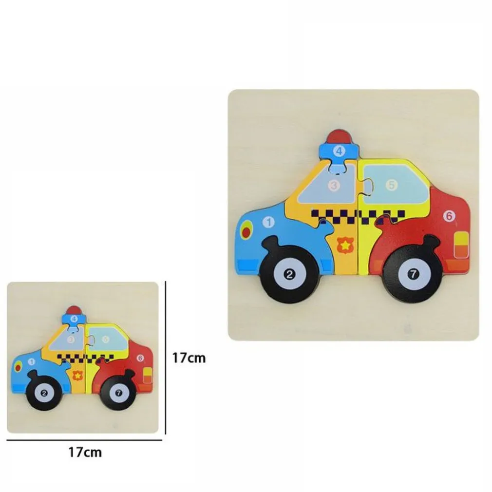 PUZZLE 3D BLOCCHI LEGNO FORMA MACCHINA POLIZIA EDUCATIVO COLORATO GIOCO BAMBINI