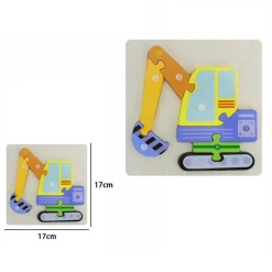 PUZZLE 3D BLOCCO LEGNO FORMA ESCAVATORE EDUCATIVO COLORATO GIOCO BAMBINI ANIMALI
