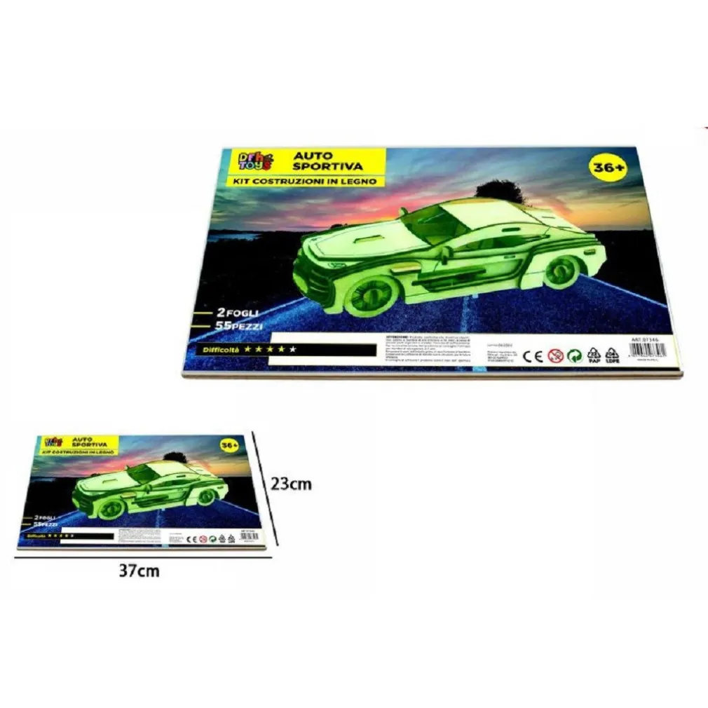 PUZZLE 3D LEGNO AUTO SPORTIVA MODELLINO MODELLISMO COLLEZIONE GIOCO BIMBI 07346
