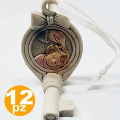 12PZ BOMBONIERA CHIAVE FIOCCO GANCIO BATTESIMO BAMBINA SACRA SIMBOLO APPENDINO