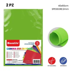 12PZ FOGLI IN GOMMA EVA COLORE VERDE CHIARO MATERIALE ALTA QUALITÀ 40X60CM 2MM