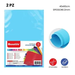 12PZ FOGLI IN GOMMA EVA COLORE AZZURRO MATERIALE ALTA QUALITÀ 40X60CM SPESS 2MM