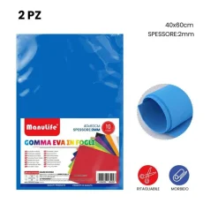 12PZ FOGLI IN GOMMA EVA COLORE BLU MATERIALE ALTA QUALITÀ 40X60CM SPESSORE 2MM