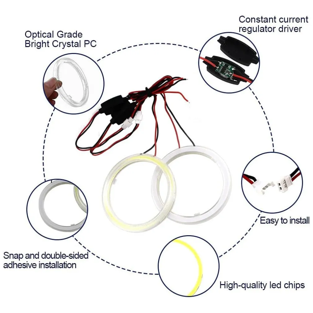 2PZ LUCI LED PER AUTO FARI LAMPADINE 60MM OCCHIO D'ANGELO 12 VOLT MAXTECH EYE-01