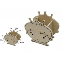 2PZ PORTAPENNE CONTENITORE PENNE MATITE LEGNO NATURALE DECOUPAGE PRINCIPE 53483A