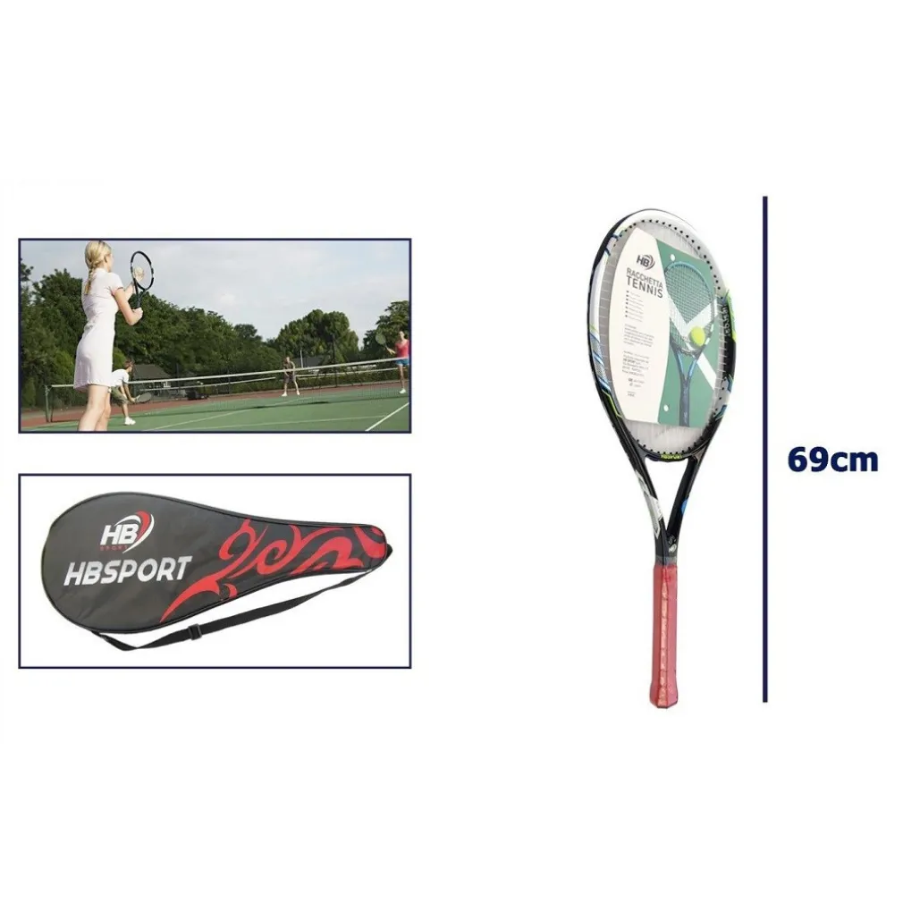 RACCHETTA DA TENNIS 69CM ROSSA NERA RESISTENTE ALLENAMENTO BORSA TRASPORTO 06039