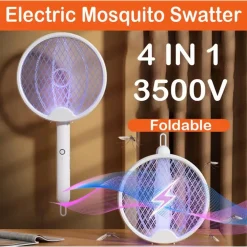 RACCHETTA ELETTRICA PIEGHEVOLE RICARICABILE TRAPPOLA ZANZARA INSETTI 4 IN 1 CON LUCE UV