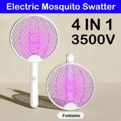 RACCHETTA ELETTRICA PIEGHEVOLE RICARICABILE TRAPPOLA ZANZARA INSETTI 4 IN 1 CON LUCE UV