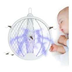 RACCHETTA ELETTRICA PIEGHEVOLE RICARICABILE TRAPPOLA ZANZARA INSETTI 4 IN 1 CON LUCE UV