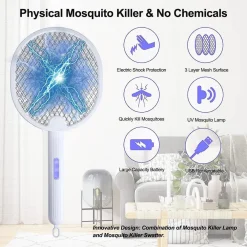 RACCHETTA ZANZARE ELETTRICA LAMPADA ANTIZANZARE 2 IN 1 RICARICABILE UV INSETTI