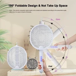 RACCHETTA ZANZARE ELETTRICA LAMPADA ANTIZANZARE 2 IN 1 RICARICABILE UV INSETTI