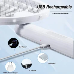 RACCHETTA ZANZARE ELETTRICA LAMPADA ANTIZANZARE 2 IN 1 RICARICABILE UV INSETTI