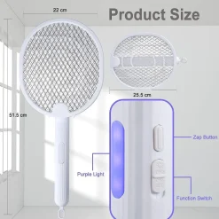 RACCHETTA ZANZARE ELETTRICA LAMPADA ANTIZANZARE 2 IN 1 RICARICABILE UV INSETTI