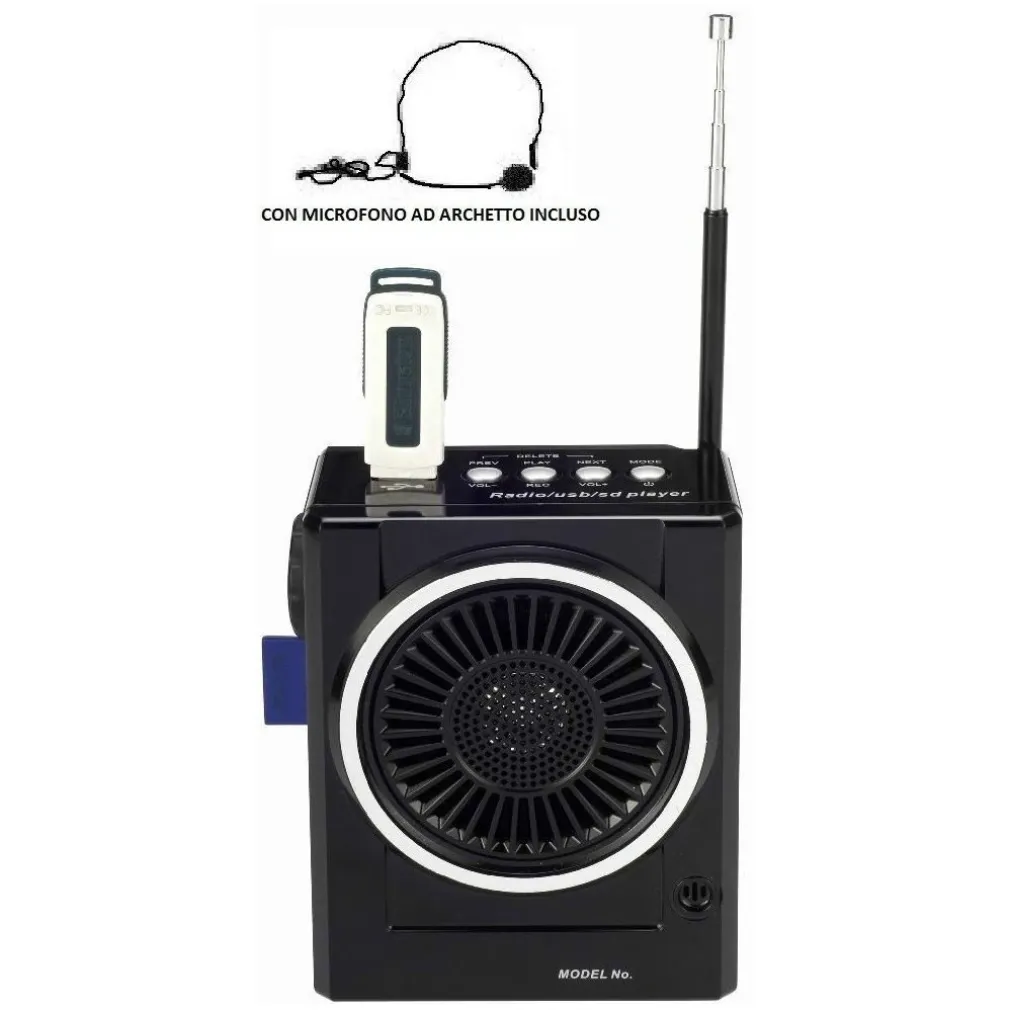 RADIO FM KARAOKE USB CASSA SPEAKER MP3 SD RICARICABILE CON TORCIA E MICROFONO