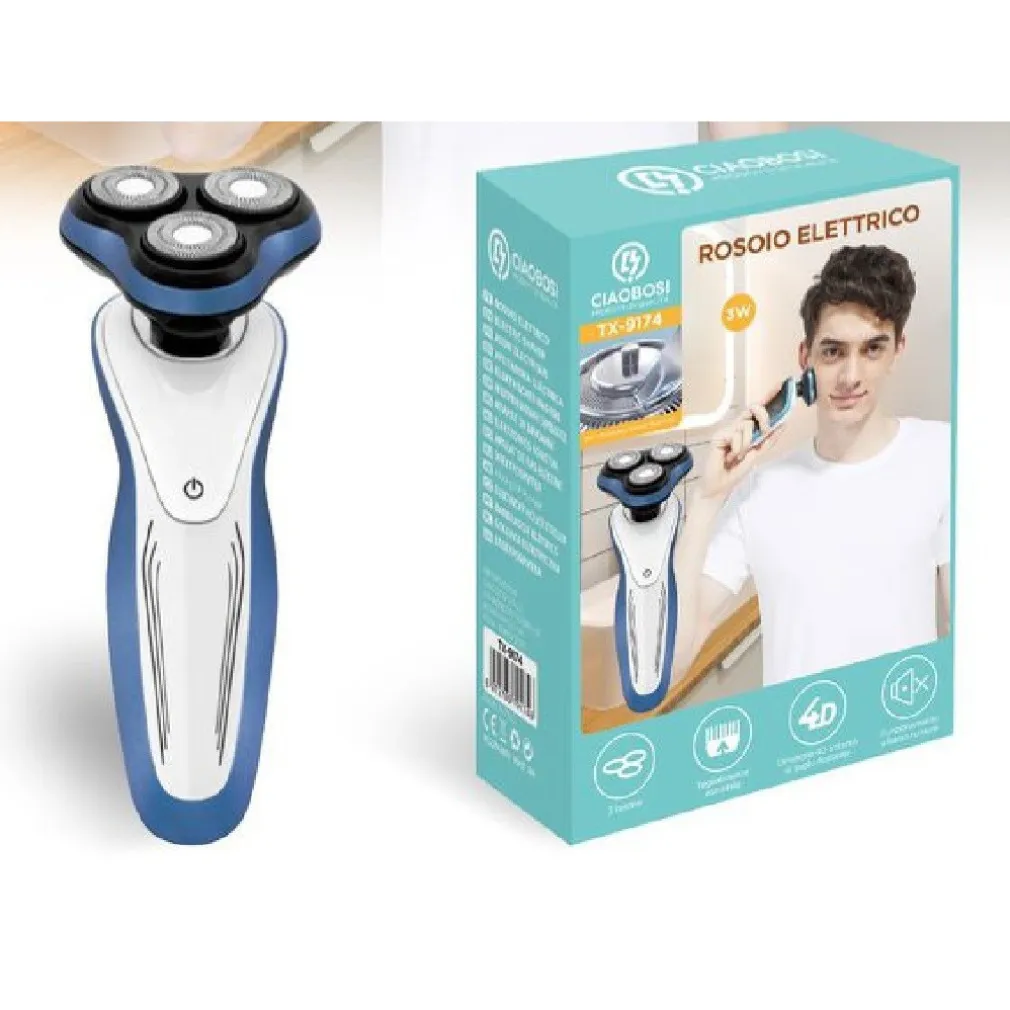 RASOIO 3 TESTINE ELETTRICO RICARICABILE UOMO REGOLAZIONE BARBA BAFFI PELI TX-9174