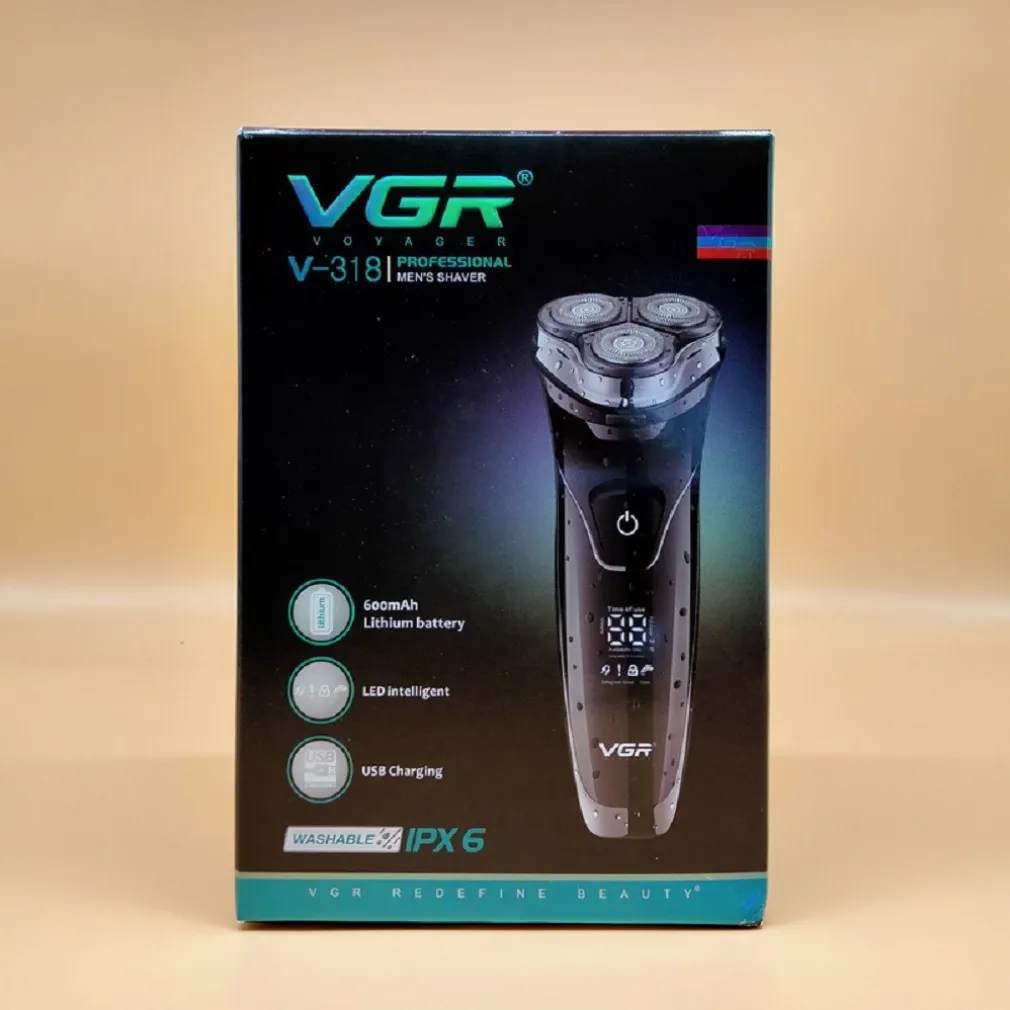 RASOIO A TRIPLE TESTINE ROTANTI TRIMMER BARBA CORDLESS IMPERMEABILE DISPLAY V318