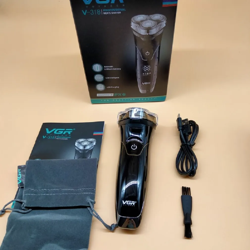 RASOIO A TRIPLE TESTINE ROTANTI TRIMMER BARBA CORDLESS IMPERMEABILE DISPLAY V318