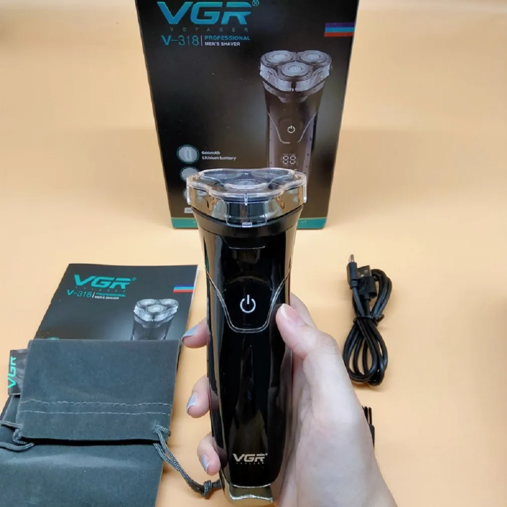 RASOIO A TRIPLE TESTINE ROTANTI TRIMMER BARBA CORDLESS IMPERMEABILE DISPLAY V318