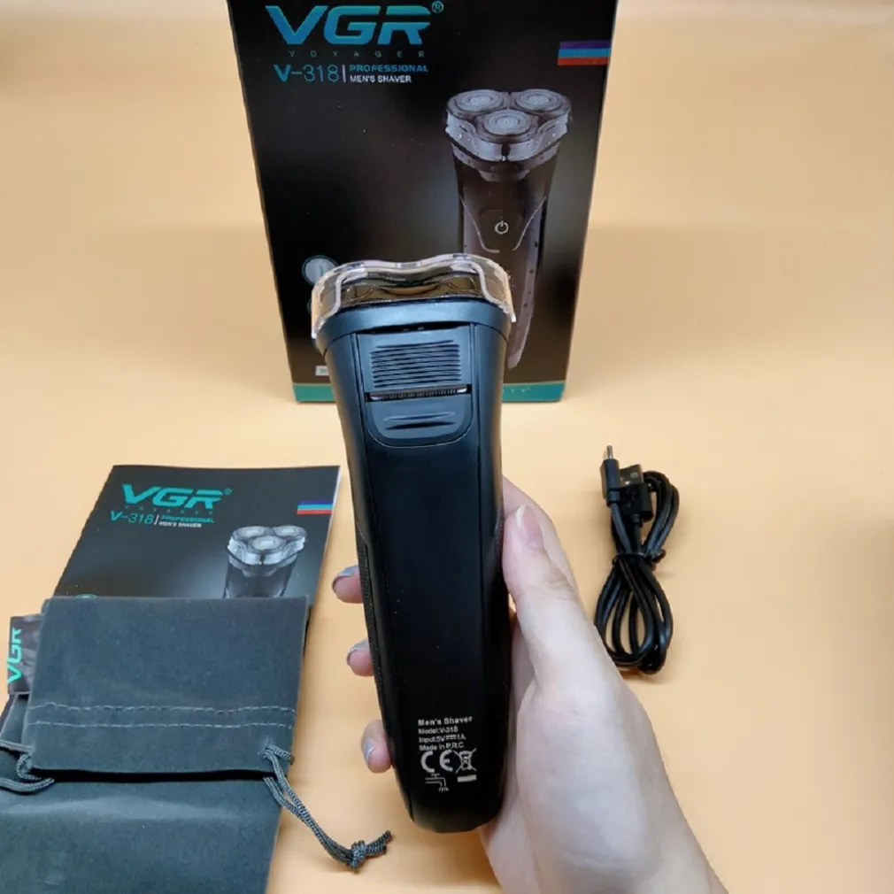 RASOIO A TRIPLE TESTINE ROTANTI TRIMMER BARBA CORDLESS IMPERMEABILE DISPLAY V318