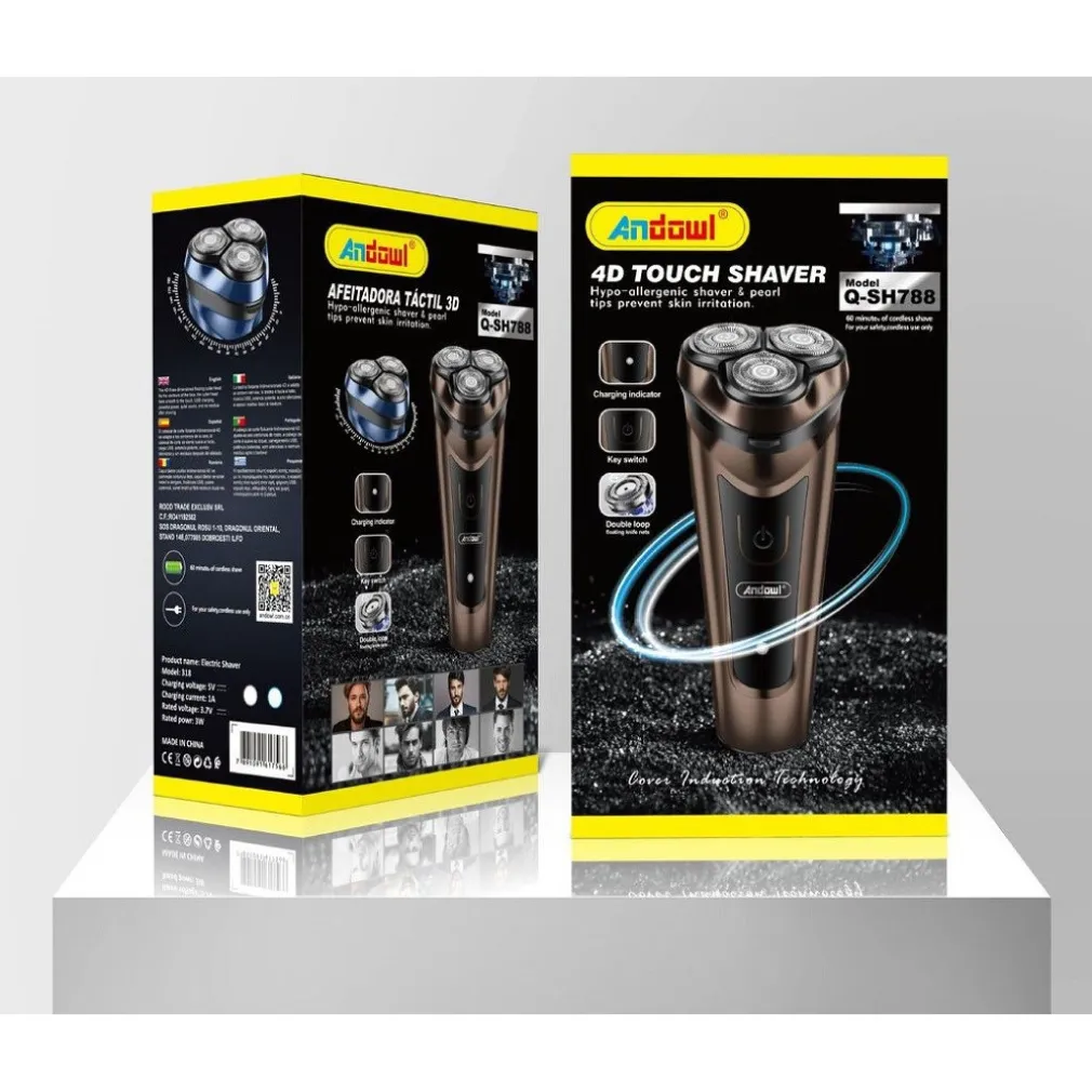 RASOIO 4D TOUCH Q-SH788 ELETTRICO UOMO SENZA FILI INDICATORE LED 3W SILENZIOSO