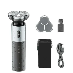 RASOIO ELETTRICO 3 TESTE ROTANTI BARBA CORDLESS USB RIFINITORE IMPERMEABILE V343