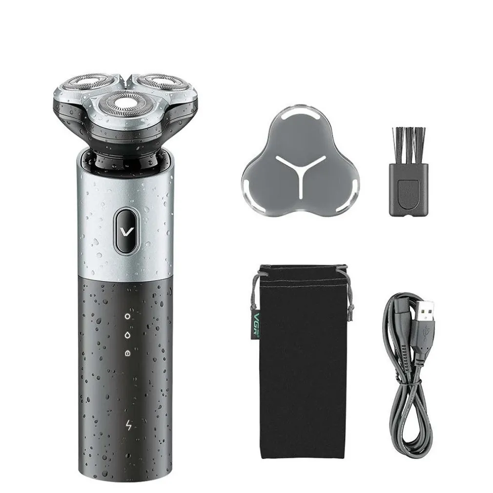 RASOIO ELETTRICO 3 TESTE ROTANTI BARBA CORDLESS USB RIFINITORE IMPERMEABILE V343