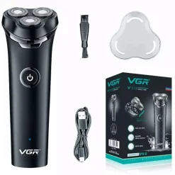 RASOIO ELETTRICO BARBA TRIMMER ROTANTE TRIPLA LAMA IMPERMEABILE CARICA USB V-319