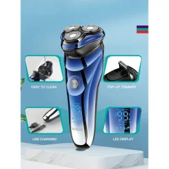 RASOIO ELETTRICO IMPERMEABILE REGOLABARBA SENZA FILI BATTERIA RICARICABILE V-305