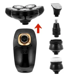 RASOIO ELETTRICO RICARICABILE 5 IN 1 7 TESTINE ROTANTI BARBA TESTA NASO TX-8267