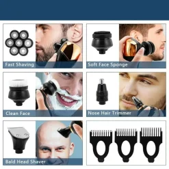 RASOIO ELETTRICO RICARICABILE 5 IN 1 7 TESTINE ROTANTI BARBA TESTA NASO TX-8267