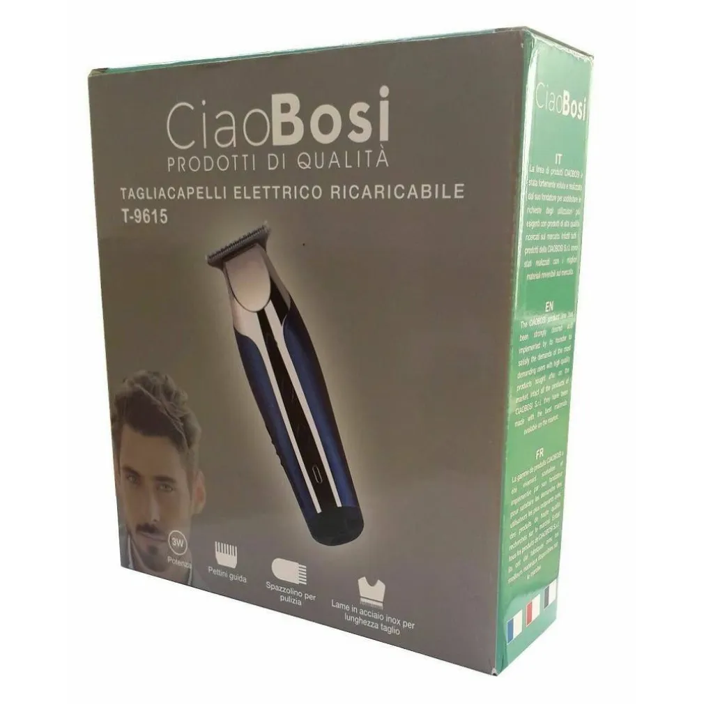 RASOIO ELETTRICO TAGLIA CAPELLI REGOLA BARBA RICARICABILE 3 PETTINI T-9615