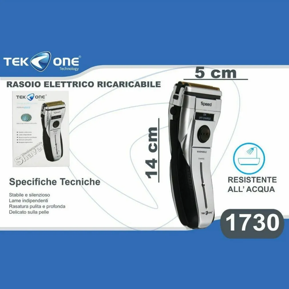 RASOIO ELETTRICO TEKONE 1730 RICARICABILE TESTINA IMPERMEABILE BARBA BAFFI