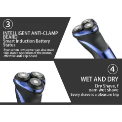 RASOIO ELETTRICO UOMO A 3 TESTE USB DISPLAY LCD BATTERIA RICARICABILE IPX7 V-306