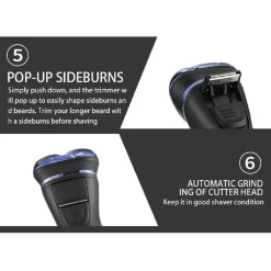 RASOIO ELETTRICO UOMO A 3 TESTE USB DISPLAY LCD BATTERIA RICARICABILE IPX7 V-306