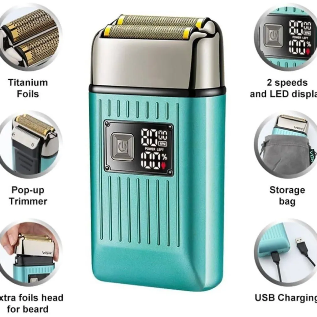 RASOIO ELETTRICO UOMO PER BARBA CAPELLI CORPO DOPPIA TESTINA INDIPENDENTE VGR357