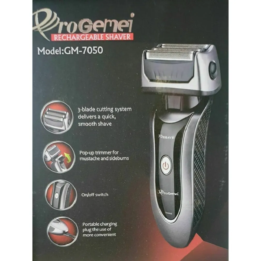 RASOIO ELETTRICO UOMO TAGLIA BARBA RICARICABILE A BATTERIA IMPERMEABILE GM-7050