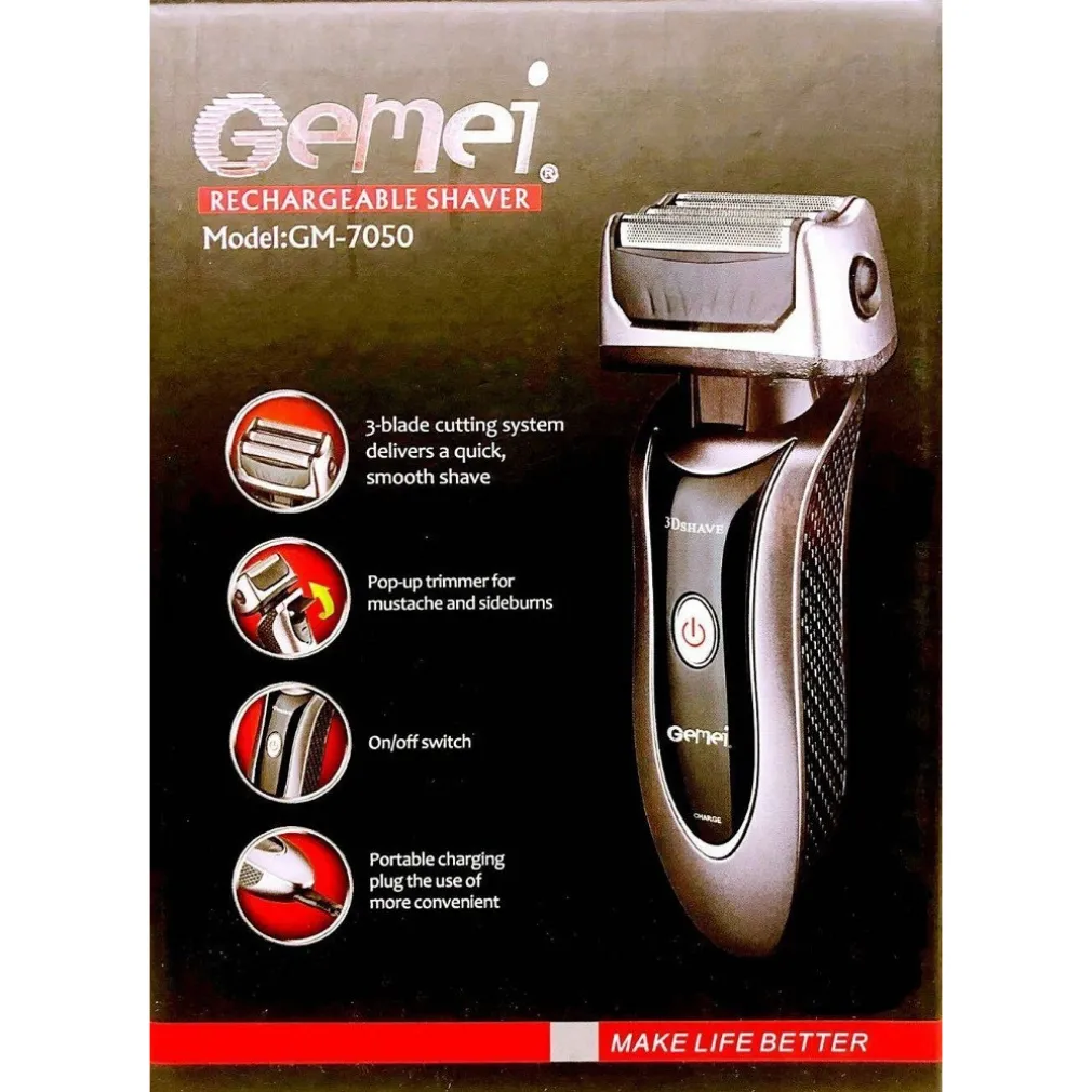 RASOIO ELETTRICO UOMO TAGLIA BARBA RICARICABILE A BATTERIA IMPERMEABILE GM-7050