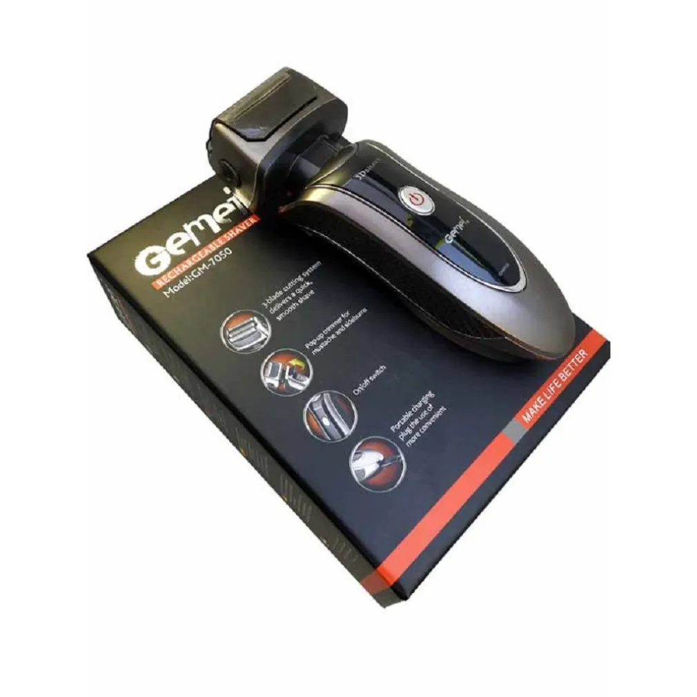 RASOIO ELETTRICO UOMO TAGLIA BARBA RICARICABILE A BATTERIA IMPERMEABILE GM-7050