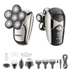 RASOIO 5IN1 LED ELETTRICO CORDLESS USB RICARICABILE IPX6 IMPERMEABILE VGR V-320