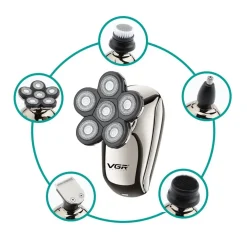 RASOIO 5IN1 LED ELETTRICO CORDLESS USB RICARICABILE IPX6 IMPERMEABILE VGR V-320