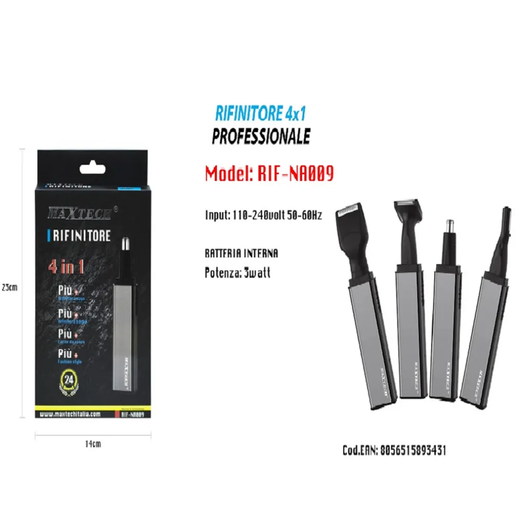 RASOIO RIFINITORE TRIMMER UOMO 4X1 PER PELI NASO ORECCHIE SOPRACCIGLIA RIF-NA009