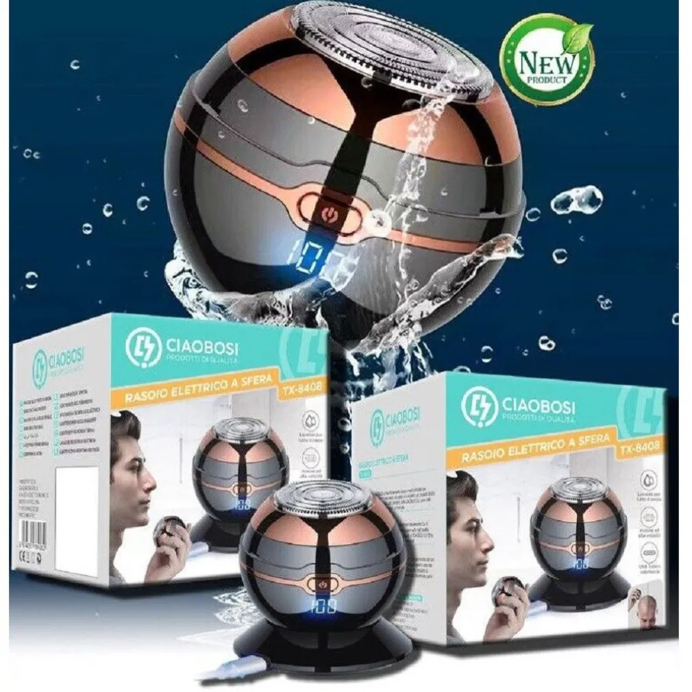 RASOIO TAGLIACAPELLI ELETTRICO RICARICABILE A SFERA SFERICO UOMO BARBA TX-8408
