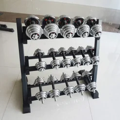 RASTRELLIERA SUPPORTO RACK STAND PER MANUBRI NERO A 3 RIPIANI LIVELLI HOME GYM