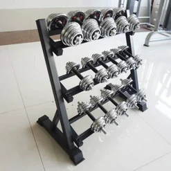 RASTRELLIERA SUPPORTO RACK STAND PER MANUBRI NERO A 3 RIPIANI LIVELLI HOME GYM