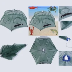 RETE DA PESCA PIEGHEVOLE 6 FORI NASSA TRAPPOLA PESCI GRANCHI GAMBERO AD INGANNO