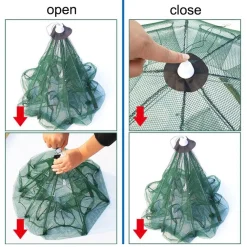 RETE DA PESCA PIEGHEVOLE 8 FORI NASSA TRAPPOLA PESCI GRANCHI GAMBERO AD INGANNO