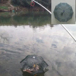 RETE DA PESCA PIEGHEVOLE 8 FORI NASSA TRAPPOLA PESCI GRANCHI GAMBERO AD INGANNO