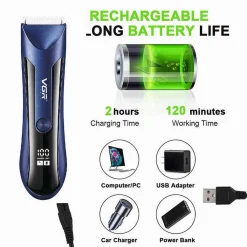 RIFINITORE PROFESSIONALE CAPELLI CORPO IMPERMEABILE IPX5 DISPLAY LED UOMO V-951