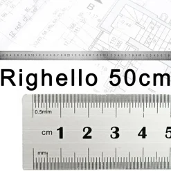 RIGHELLO METRO 1MM A 50CM METALLO ACCIAIO RIGA MULTIFUNZIONE SEGNATURA CM E INCH