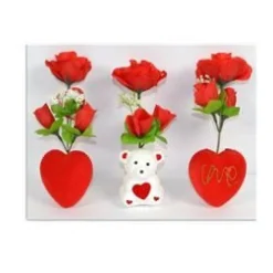 ROSA ROSSA ARTIFICIALE CON CUORE ORSETTO BOX REGALO PER SAN VALENTINO 3 MOD ASS